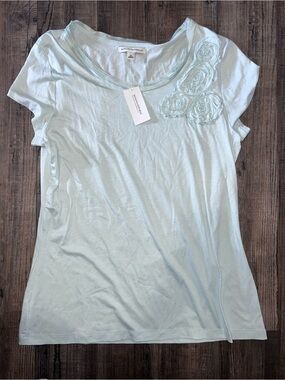 Banana Republic Pale Blue Short Sleeve Tee with Floral Rosette Detail